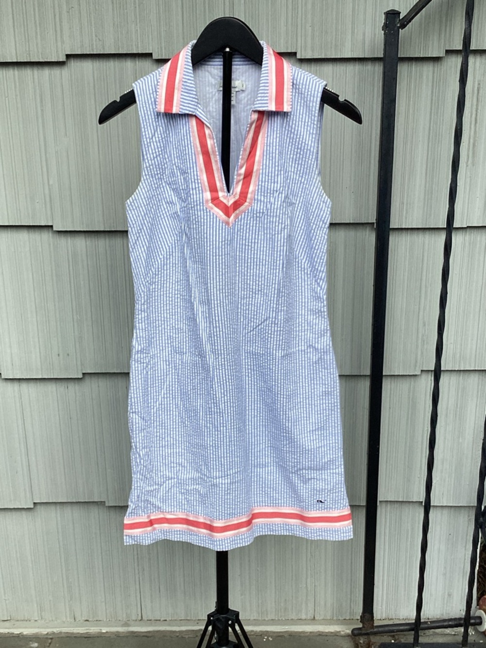 Vineyard Vines Blue and Coral Striped Sleeveless Shift Dress